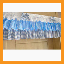 blue dot ruffled valance curtain window treatment kitchen waverly drape lace - $39.00