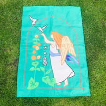 Vintage Claire Murray Angel & Doves Embroidered Garden Welcome Flag Banner 28x42 - $39.55