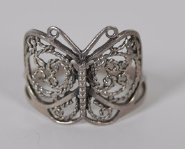 Vintage 925 Sterling Silver Large Filigree Butterfly Ring 8 - £27.18 GBP