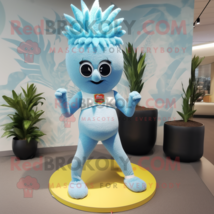 Sky Blue Pineapple mascot costume character dressed with a Yoga Pants and Rings - £1,003.03 GBP