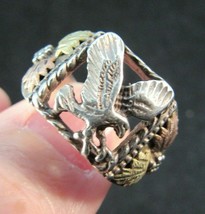 Estate Sale! Sterling Silver Men&#39;s Rose Yellow Gold Eagle 10.5g Ring .925 10.75 - £80.40 GBP