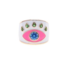 Open #7 Rose GolPink White Blue Black Colorful Enamel Lucky Turkish Evil Eye Big - £15.25 GBP