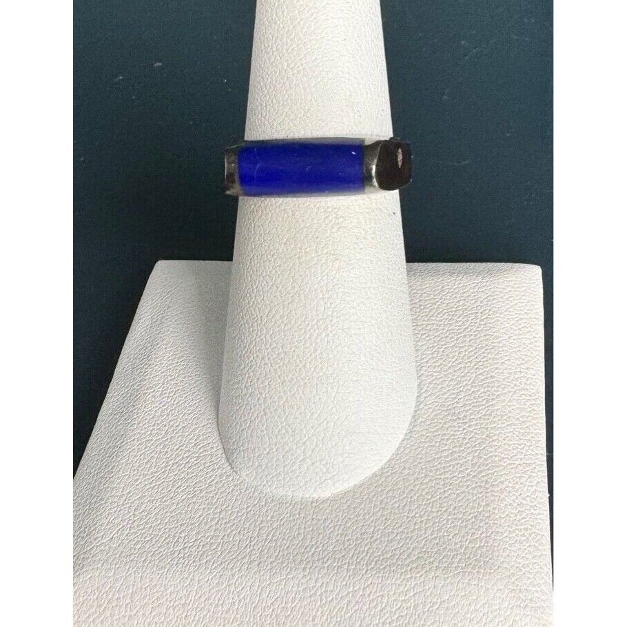 925 BLACKENED (ANTIQUED) STERLING SILVER AND LAPIS LAZULY BAND RING SIZE SKY Item image 2
