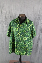 Vintage Hawiian Shirt - Green Tribal Box Pattern by Margolis Hawaii - Me... - $75.00
