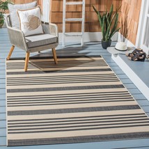 SAFAVIEH Courtyard Collection 5&#39;3&quot; x 7&#39;7&quot; Black/Bone CY6062 Stripe Indoor/ Outdo - £90.53 GBP