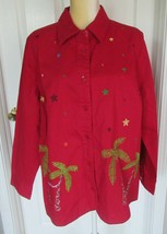 CJ BANKS Christopher an Banks red Happy Holiday light Jacket sz. 1X - £5.58 GBP