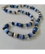 Sky Blue Cats Eye Glass Faceted Glass Bead Necklace Collar Length - £13.45 GBP
