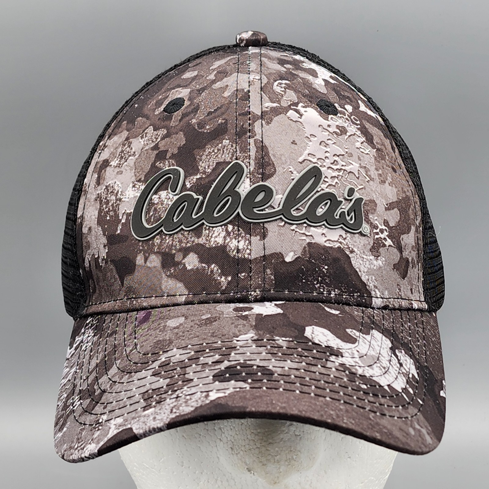 Cabela&#39;s Camo Black Mesh Trucker Baseball Hat One Size Fits All Adjustable - $9.74