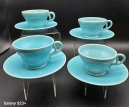 VTG Gladding Mcbean GMB Turquoise Cup And Saucer set Of 4 Early Francisc... - $48.98