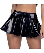 Vinyl Mini Skirt Flared Pull On Black Rave Dance Festival Party Club Wea... - $41.39