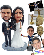 Personalized Bobblehead Classy couple wearring nice suit and dress with a bouque - £122.67 GBP