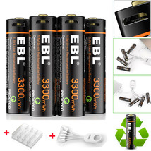 4X Ebl Rechargeable Aa Lithium Batteries 1.5V 3300Mwh Li-Ion + Micro Usb... - £30.29 GBP