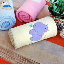 [Purple Hippo - Yellow] Embroidered Applique Coral Fleece Baby Throw Blanket (29 - £15.12 GBP