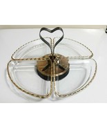 MCM 5 Piece Revolving Lazy Susan ~ 4 Glass Dishes w/Gold Trim & Metal Caddy - $22.76