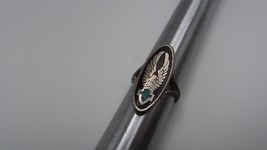 VINTAGE SILVER PLATED MOTORCYLCE LOGO TURQUOISE RING SIZE 5.75 - £23.74 GBP