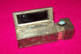 Vintage Antique Silver 800 Italy Lipstick Holder Compact with Mirror Turquoise - £83.62 GBP
