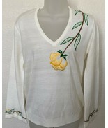 Vintage Ades California Women’s 3/4 sleeve Ivory Embroidered Floral Swea... - $51.08 CAD