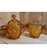L.E. Smith Amber Carnival Glass Hobstar Valtec Tree Star Pattern Cream &amp;... - $64.61 CAD