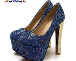  wedding party women platform pumps 15cm super high gilt chunky heel black glitter thumb155 crop