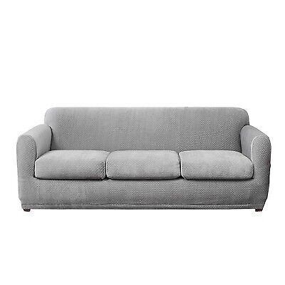 Stretch Modern Block 3 Seat Sofa Slipcover Gray - Sure Fit - $94.99