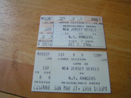 NHL NY Rangers AT New Jersey Devils Lot Of 2 Ticket Stubs 12-2-86 &amp; 3-27-88 - £6.86 GBP