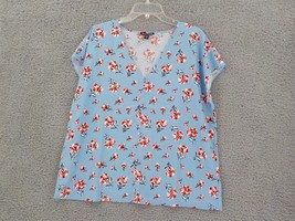 HILARY RADLEY WOMENS TOP SZ XL V-NECK DOLMAN SHORT SLEEVE BLUE RED ROSES... - £7.96 GBP