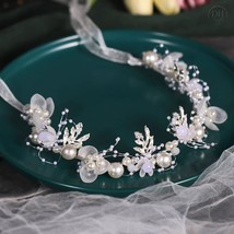 Silver Pearl White Flower Bridal Headband, Flower Girl Crown, Wedding Floral Tia - £23.94 GBP