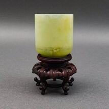 Chinese Carved Jade Cup On Wooden Stand - $3,621.52 MXN