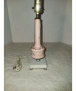Hand Painted Frosted Pink Glass Lamp with Marble Base Made in Italy 12" Vtg - $31.68