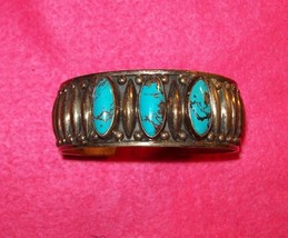 Vintage Sterling Silver 925 Turquoise Bracelet Mexico 3 Turquoise Stone - £97.89 GBP