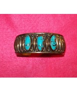 Vintage Sterling Silver 925 Turquoise Bracelet Mexico 3 Turquoise Stone - $125.00