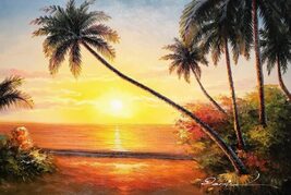Sunset Palm Tree #6, 24×36, 100% Hand Painted Oil Painting on Canvas - $85.00