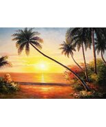 Sunset Palm Tree #6, 24×36, 100% Hand Painted Oil Painting on Canvas - $85.00