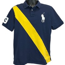 Polo Ralph Lauren Classic Fit Big Pony Polo T Shirt Large Blue Yellow Stripe 3 - $35.33