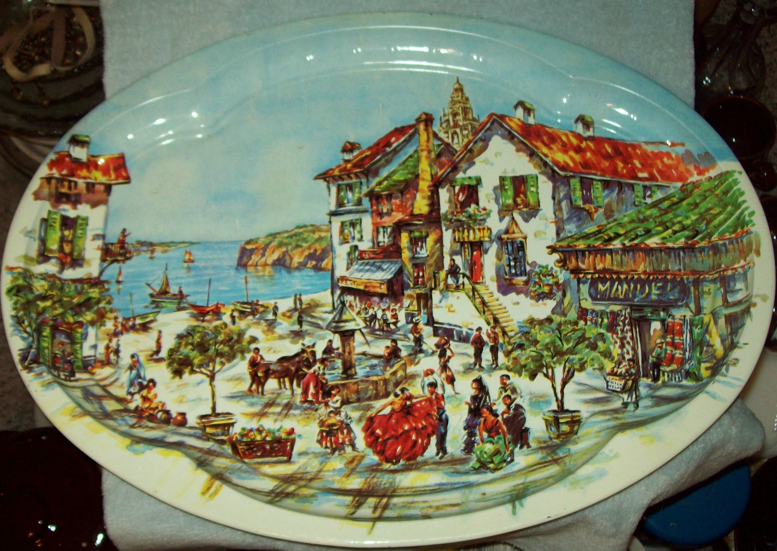 Daher 1971 Vintage Metal Made In England 20&quot; Tray Platter Shore Line Sce... - $10.00