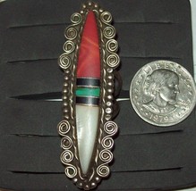 Sterling Silver Mother Pearl Red Coral Turquoise Black Onyx Large Ring 3... - $225.00