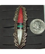 Sterling Silver Mother Pearl Red Coral Turquoise Black Onyx Large Ring 3... - $225.00