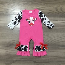 NEW Boutique Baby Girls Heart Cow Farm Ruffle Romper Jumpsuit Valentine&#39;s Day - £8.74 GBP