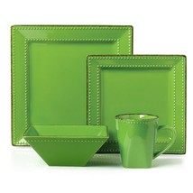 16 Piece Square Beaded Stoneware Dinnerware set by Lorren Home Trends, Green - £82.12 GBP