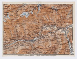 1911 Antique Map Vicinity Of Ilanz Glarner Alps Switzerland - £15.14 GBP