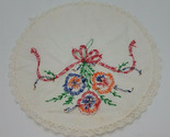 Lovely Round Flower &amp; RIbbon Embroidered Doily 11&quot; - $10.84