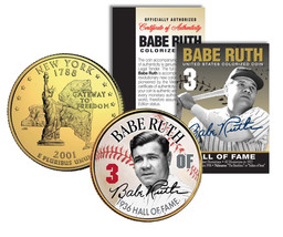 BABE RUTH * Hall of Fame * Legends Colorized New York Quarter Gold Plate... - $8.56