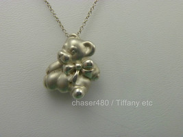 Tiffany &amp; Co Teddy Bear &amp; Bow Ribbon Pendant Chain Necklace Sterling Sil... - £175.98 GBP