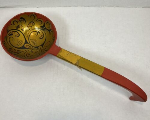 Primary image for Vintage USSR Russian Khokhloma  Wooden Ladle Spoons Hand Painted Lacquer