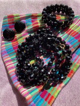 Black Beaded Necklace, Earrings and Bracelet Set - £12.57 GBP