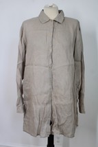 Eileen Fisher L Brown Irish Linen Split Side Tunic-Length Button-Front Top - $26.60