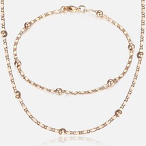 585 Rose Gold Color Jewelry Set for Women Marina Bead Link Chain Bracelet Neckla - £16.72 GBP
