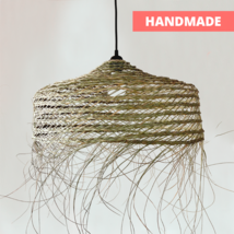 BIG Woven Pendant Lamp Handcrafted Esparto Lampshade for farmhouse and Boho - £67.94 GBP