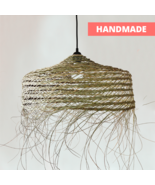 BIG Woven Pendant Lamp Handcrafted Esparto Lampshade for farmhouse and Boho - £67.16 GBP