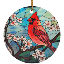Red Cardinal Bird Stained Glass Colors Wreath Christmas Ornament Gift Bird Lover - £11.93 GBP